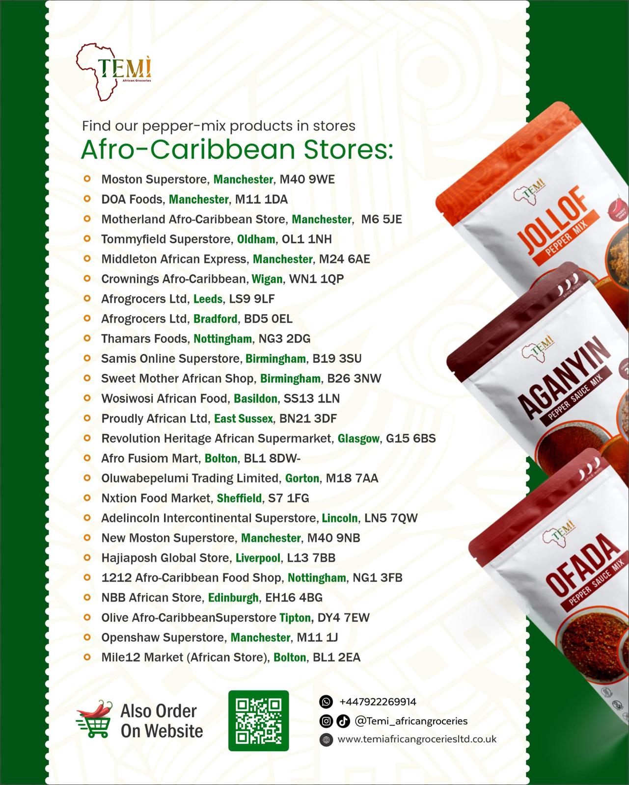 Advertisement for pepper-mix products with store locations listed on a white background